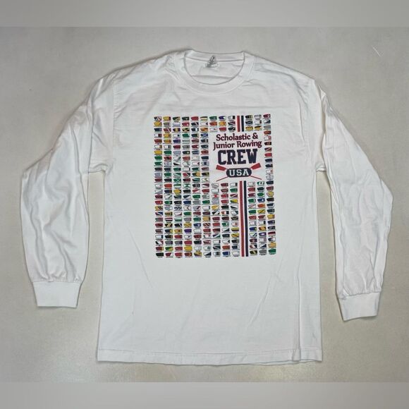 Scholastic & Junior Rowing Crew USA Graphic T-shirt Men Medium White Long Sleeve - Picture 1 of 6